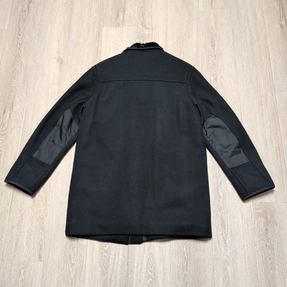 Vintage Banana Republic Mens L Black Wool Blend Quilt Lined Jacket Mid Length - Picture 7 of 7